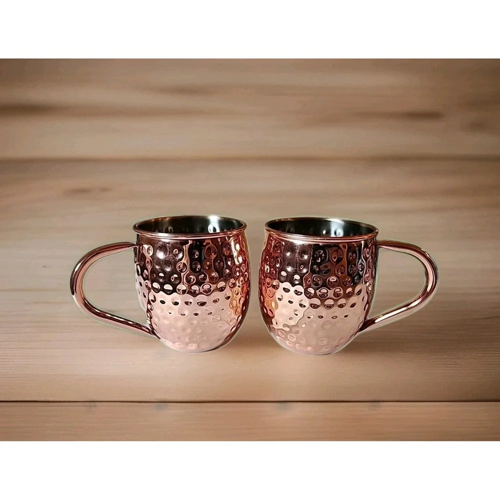 New Lot 2 Moscow Mule Copper Mugs 16oz Cups Stainless Steel Hammered Finish